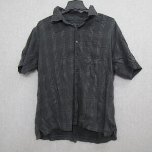 VanHeusen Stuido Mens XXL Black Shirt Short Sleeve Plaid Casual